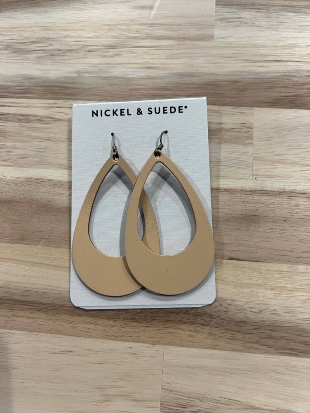 Nickel & Suede Beige Teardrop Drop Earrings